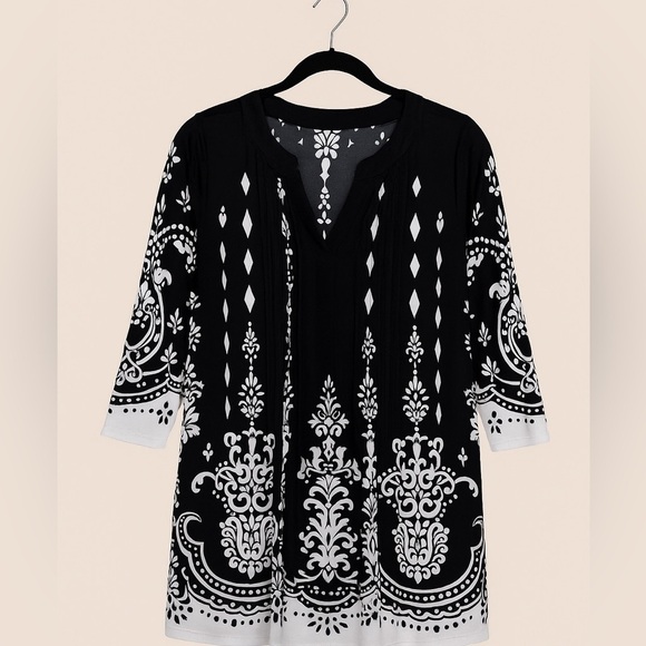 Serengeti Black & White V-Neck High-Low Shift Dress Medium - Picture 1 of 4